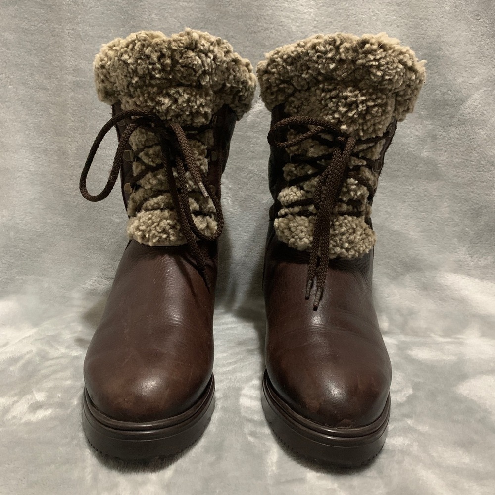Pajar Canada Brown Leather Shearling Lined Winter Boots Womens 9 Made in Canada
